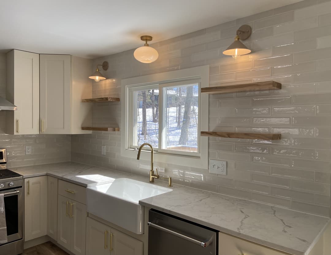 new kitchen with white tile backsplash